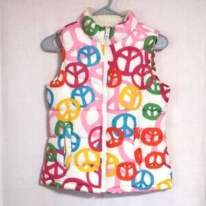 Old Navy Bright Peace Sign Insulated Puff Vest Size Girl's Extra Large - 14